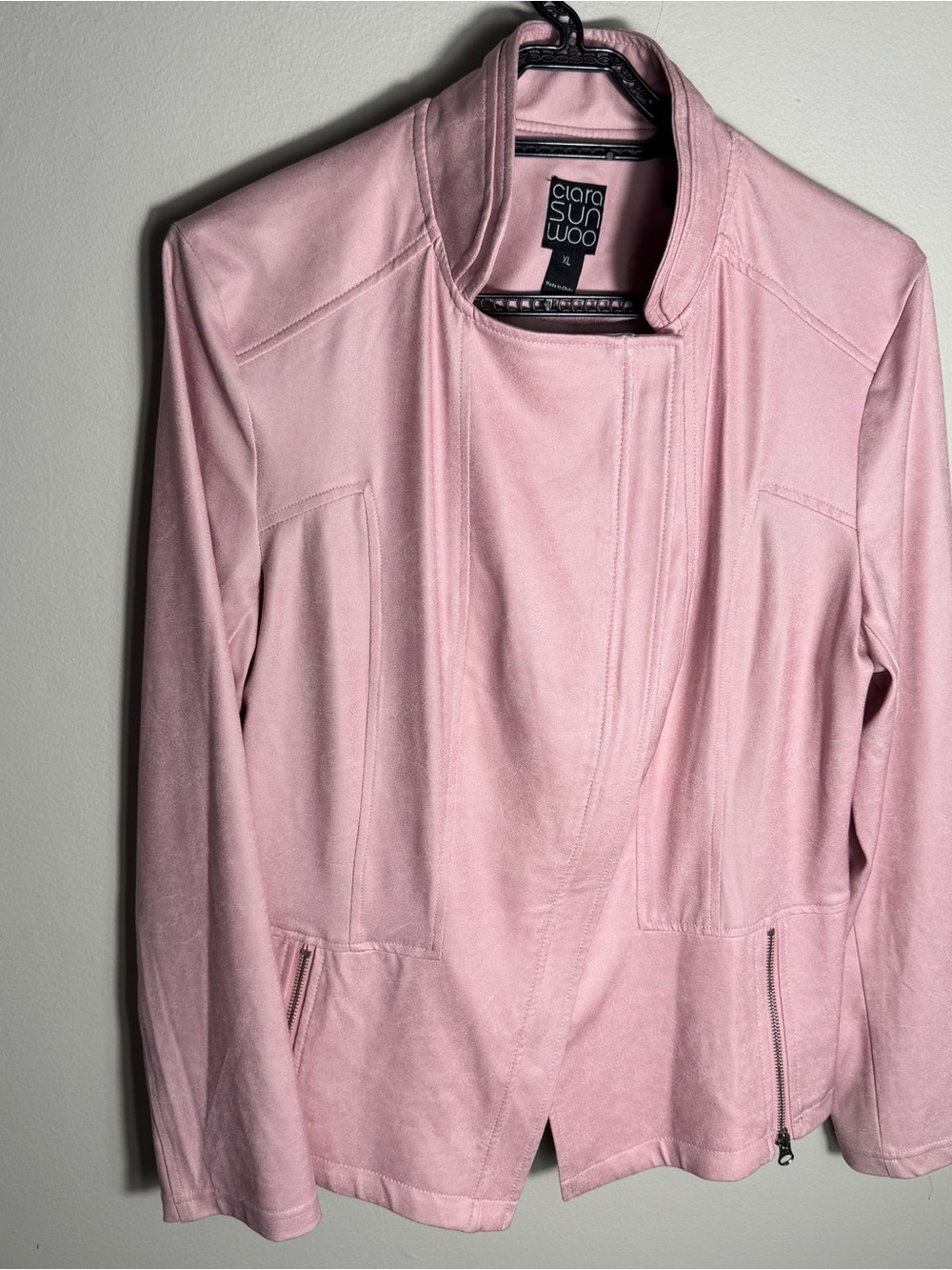 Clara Sun Woo Women’s XL Pink Faux Suede Moto Jacket Asymmetrical Zip